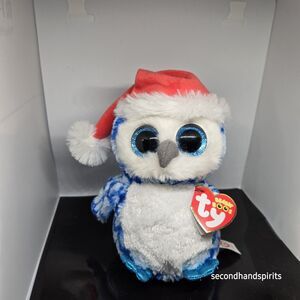 TY Beanie Boos - ICICLES - Blue Owl Santa Hat (Glitter Eyes) (6 inch)